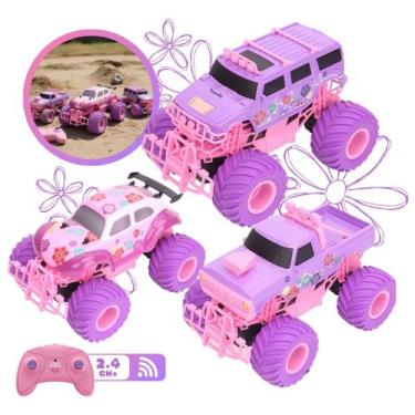 Imagem de Carrinho De Controle Remoto Monster Truck Fusca Rosa Recarregável Jeep
