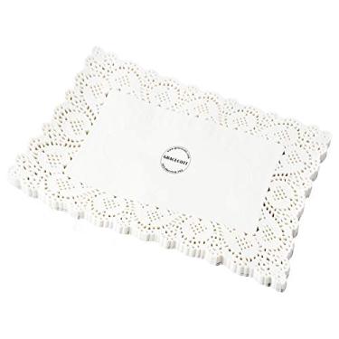 Imagem de Lace Doilies Paper retangular 100 peças, branco quadrado renda papel americano para mesas, bolo, assar, decoração de casamento (16 cm x 23 cm)