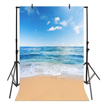Imagem de Yeele 2,4 x 3 m, cenário fotográfico à beira-mar, praia, vinil, céu azul e nuvens brancas, fundo fotográfico de verão, mar, mar, férias, adereços de estúdio