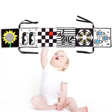 Imagem de Livro de bebê preto e branco | Livros macios de alto contraste para bebês – Livros macios para atividades educativas precoces, livro macio enrugado, brinquedo sensorial para bebês