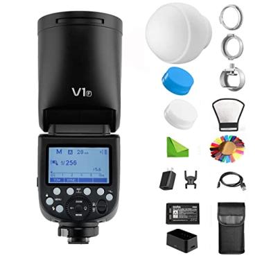 Imagem de Godox V1 Flash V1-F para câmera Fuji Fujifilm Flash TTL Speedlite com difusor de flash Godox ML-CD15, bateria de íon de lítio 76Ws 2600mAh Flash de cabeça redonda Flash Godox para câmeras Fuji