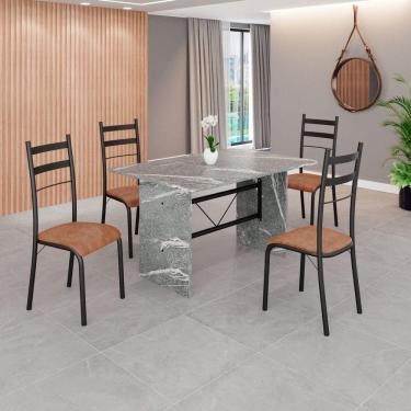 Imagem de Conjunto Sala de Jantar Mesa Retangular 120x75cm Tampo Granito Topázio 4 Cadeiras Marselha C. Marrom / Preto Fosco