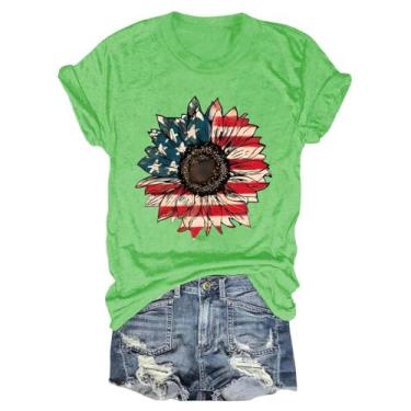 Imagem de Camiseta feminina com bandeira americana casual com listras de girassol e estrelas, festival patriótico de verão do Dia da Independência, Verde menta, G