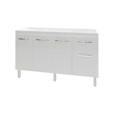 Imagem de Mobília Decor, Balcão Cozinha Armário Gabiente Pia de 140 cm com 4 Portas e 1 Gavetas Camila Branco
