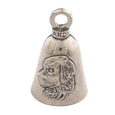 Imagem de Guardian Bell Sino da sorte para cães com chaveiro e bolsa de presente de veludo preto | Campainha de motocicleta | Estanho sem chumbo | Feito nos EUA, Retriever, 1.75"