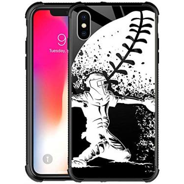Imagem de Capa máxima para iPhone Xs, Fire Mountain Cloud, 9H de vidro temperado para iPhone XS MAX para homens, meninos, capa protetora resistente à prova de choque para Apple iPhone XS MAX, iPhone XR(6.1 inch), Baseball Catcher At Home