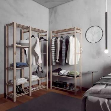 Imagem de Arara Closet Aberto Modelo Industrial Duplo Expositores Kit - Technox