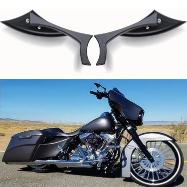 Imagem de goodfitment - Espelhos de motocicleta em forma de morcego preto, retrovisores de motocicleta compatíveis com Harley Road King Sportster Street Glide e mais
