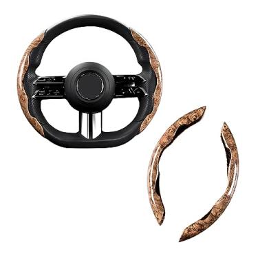 Imagem de AUCELI Capa de volante de grão de madeira para carro, protetor de volante automático segmentado antiderrapante, acessórios de interior automotivo, universal para a maioria dos veículos, homens e mulheres