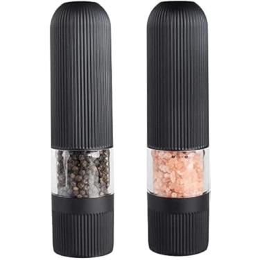 Imagem de T-mark Conjunto de moedores elétricos de sal e pimenta – moedor automático de sal com uma mão e tampa inferior, grossura ajustável, luz LED