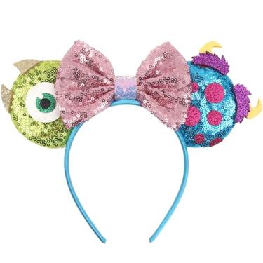 Imagem de FACHPINT Orelhas de rato Monstros 1 peça de orelhas de Mike e Sully, faixa de cabeça Sulley Ears para mulheres, adereços de fotos, orelhas de monstros verdes fofas para parque temático de meninos,
