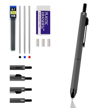 Imagem de RANBOS Caneta multifuncional 4 em 1 de quatro cores, caneta esferográfica preta/vermelha/azul e lapiseira de 0,7 mm, caneta de metal, ótimo presente para amigos, entes queridos (cinza)
