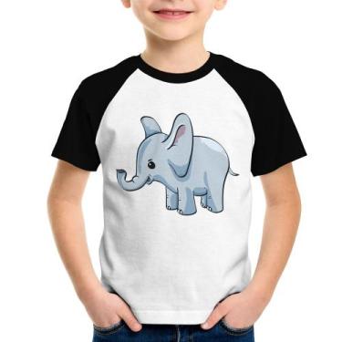 Imagem de Camiseta Raglan Infantil Elefante Bebê - Foca na Moda, Branco, Preto, 