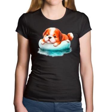 Imagem de Baby Look Algodão Cachorrinho Na Piscina  - Foca na Moda, Preto, GG