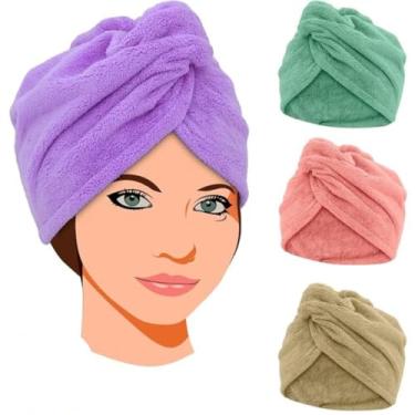 Imagem de Kit 4 Touca de Cabelo Toalhas Cabelo Touca Mágica Seca Rápido Touca Antifrizz Toalha Turbante Super Absorvente