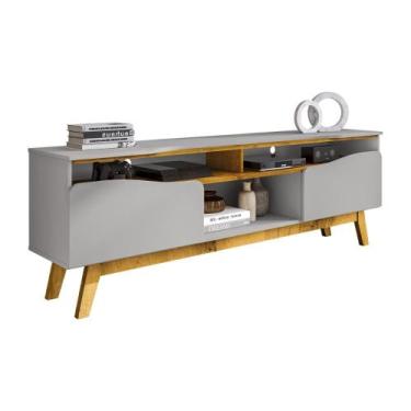 Imagem de Rack Ilhabela TV 75 Polegadas com 2 Porta Pés Madeira Maciça - Móveis 