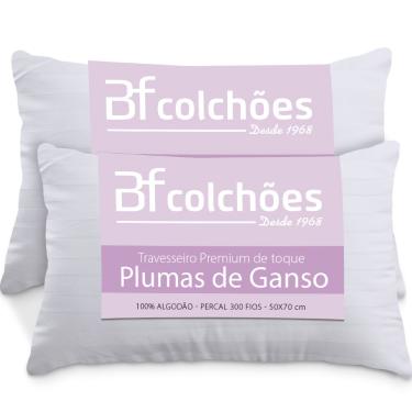 Imagem de Kit 2 Travesseiros Fibras Toque Pluma de Ganso 100% Algodão Percal 300 Fios Premium Antialérgico 50x70cm - bf Colchões