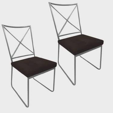 Imagem de Kit 02 Cadeiras Sala de Jantar Escritório Office Clark Industrial Ferro Cinza Corino Marrom - Ahz Móveis