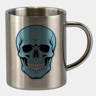 Imagem de Caneca de Inox Premium Prateada 400ml CAVEIRA AZUL CLARO - Criatics