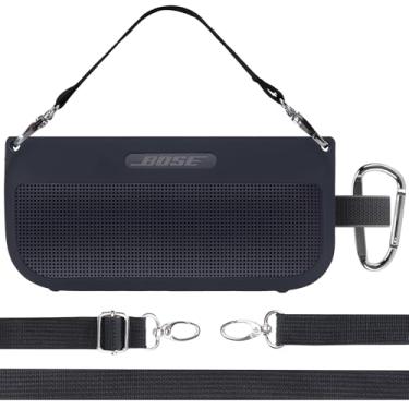 Imagem de Lebakort Capa de silicone compatível com alto-falante Bose SoundLink Flex Bluetooth sem fio portátil (capa preta)