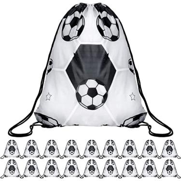 Imagem de Pacote com 20 sacos de futebol com cordão de 30,5 x 25,5 cm, mochila esportiva portátil, lembrancinhas de festa de futebol para meninas, meninos, bolsas de aniversário (estilo clássico branco), conforme mostrado, conforme mostrado