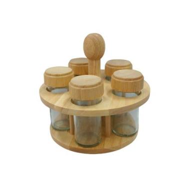 Imagem de Porta Temperos 5 Peças 100ml com Suporte de Madeira - Quanhe