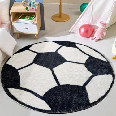 Imagem de TEMBR Tapete ABC de pelúcia macio de futebol preto para quarto de crianças 1 m tapete de jogo do alfabeto antiderrapante tapetes de berçário quarto sala de jogos lavável sala de aula tapetes círculo