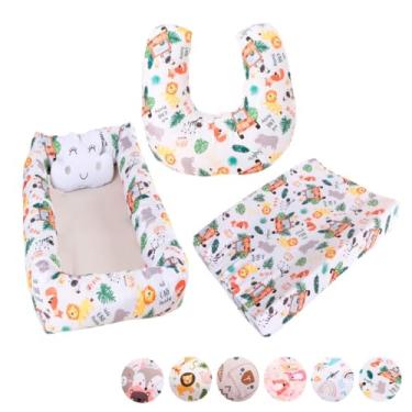 Imagem de Kit Ninho Redutor Quadrado + Almofada de Amamentação Sublimada + Trocador Anatômico Menino e Menina(SAFARI)