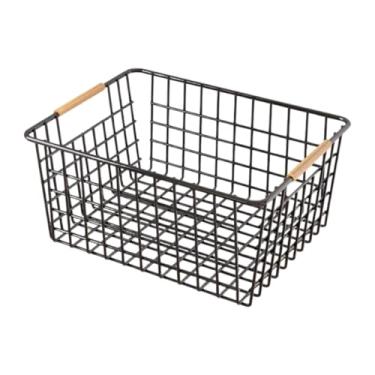 Imagem de Fenteer Cesto de armazenamento de ferro, organizador de cozinha com alça, organizador de brinquedos para armários, banheiro, despensa, armários de escritório, Preto 36cmx25cmx16cm