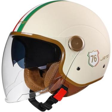 Imagem de Ope Face Motocicleta Meio Capacete Vintage Moto Jet Capacete Com Su Visor, Ece Aprovado Retro Street Scooter Moped 3/4 Half Face Capacetes, L, 57-62CM