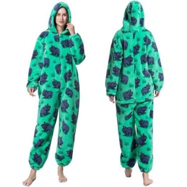 Imagem de Pijama De Lã Falso Outono Inverno Flanela Quente Mulheres Conjuntos De Pijamas Grosso De Veludo Coral Manga Comprida Pijamas, Hippo, 10T(125-135CM
