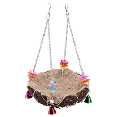 Imagem de Zerodis Toy de Ninho de Pássaro de Ratán Seguro Com Sinos e Balanço, Brinquedo Multifuncional de Papagaio e Ninho Confortável, Adequado para pássaros. (L)