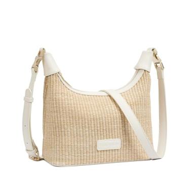 Imagem de BOSTANTEN Bolsas transversais de palha para mulheres, ráfia, bolsa de ombro clutch para praia, férias, uso diário, Bege, 8.7" L × 4.1" W × 6.1" H