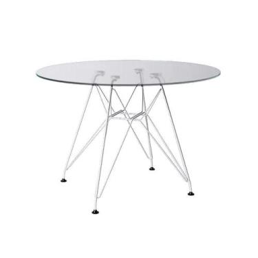 Imagem de Mesa Jantar De Vidro Redonda 90Cm Com Ferro Branco Cor: Branco - UP HO