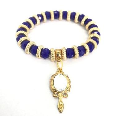 Imagem de Pulseira Oxum Azul Com Abebê Dourado Cristal E Silicone