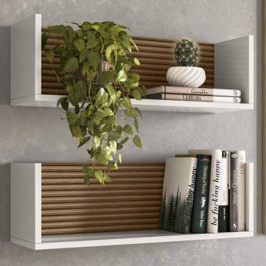 Imagem de Kit 2 Nichos De Parede 60 cm 14064 Off White Cristal Ripado Madeira Dmad