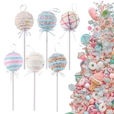 Imagem de 6 peças de enfeites de terra de doces de pirulito de Natal, artesanato de bengala de doces para decoração de árvore de Natal, ideal para Natal, Ano Novo, aniversários, casamentos e festas em casa