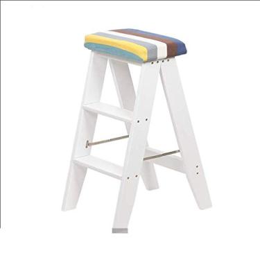 Imagem de YGCBL Banqueta dobrável multifuncional simples, banco de escada de madeira maciça, banco dobrável criativo para uso interno, banco de degrau de uso duplo, banco de cozinha, banco portátil para casa