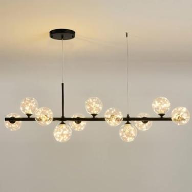 Imagem de XFNVXC Lustre moderno candelabro de vidro moderno, estilo restaurante de luxo nórdico, faixa longa de personalidade moderna, lustre de LED, ajustável, 11 ligs