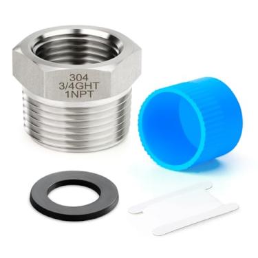 Imagem de TAISHER 1 peça adaptador de mangueira de jardim de aço inoxidável 304, bucha sextavada 3/10.2 cm GHT fêmea x 2.5 cm NPT macho conector de mangueira de jardim