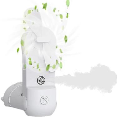 Imagem de AQIANGJY Ventilador de pé Mini ventilador com 3 configurações de velocidade, ventilador portátil operado por bateria recarregável de 1200 mAh, ventilador pessoal com função de névoa, branco silencioso