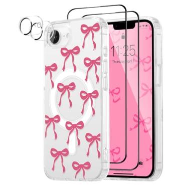 Imagem de UEEBAI Capa magnética para iPhone 16e, capa de arco compatível com MagSafe, pacote com 2 [protetor de tela + protetor de lente da câmera], capa protetora transparente sem fio fina para mulheres e