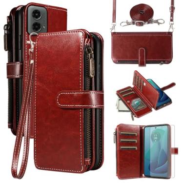 Imagem de Asuwish Capa de celular para Motorola Moto G 5G 2024 com protetor de tela de vidro temperado e cordão com zíper, porta-cartões, suporte, suporte, acessórios de celular protetores, G5G, 5 G, G5