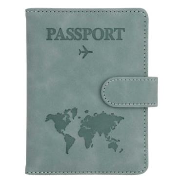 Imagem de Porta-passaporte e porta-cartão de vacina, capa para passaporte com bloqueio RFID, Azul claro, Fecho magnético