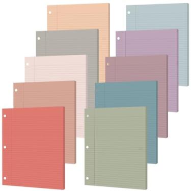 Imagem de gisgfim 100 folhas de papel para fichário de folhas soltas, papel pautado colorido de 20,3 x 26,7 cm, refil de enchimento com 3 furos perfurados para fichários de 3 anéis, cadernos, agenda, escola
