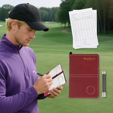 Imagem de Capa de couro para cartão de pontuação de golfe, estatística e rastreamento de pontuação, macio, grosso, impermeável, cartão colorido, homem, menino (vermelho)