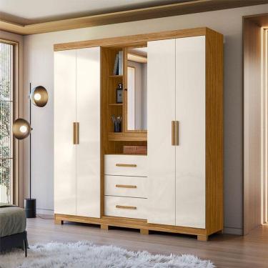 Imagem de Guarda Roupa Solteiro Ambiente Eldorado 5 Portas Freijó Off White Com Espelho - Moval