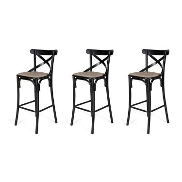 Imagem de Kit 3 Banquetas Katrina Em Aço Preto - Cor: Marrom