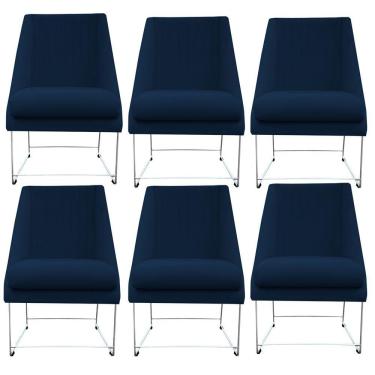 Imagem de Kit 06 Cadeiras Ana Base De Ferro Prata Suede Azul Marinho D'classe Decor