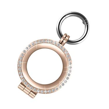 Imagem de Mikikit Capa de metal compatível com AirTag, capa protetora de strass brilhante, capa protetora antiperda, porta-chaves para celular, bagagem, animal de estimação, cães, gatos, coleira (ouro rosa)